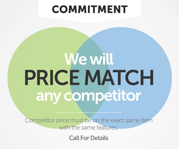Advertising a commitment to price matching competitors on identical interior doors, with a call to action for more details.